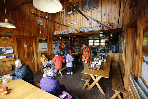 inside the AMC Zealand Falls Hut 