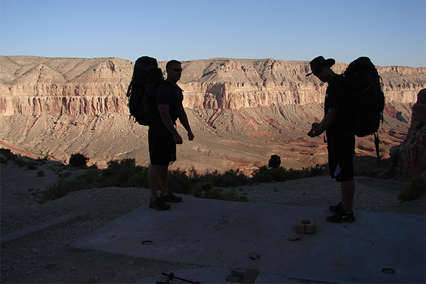 backpackers at the trailhead for Havasupai (Hualapai Hilltop)