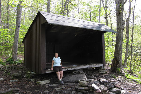 overnight shelter adjacent to Falls on Pecks Brook, Massachusetts