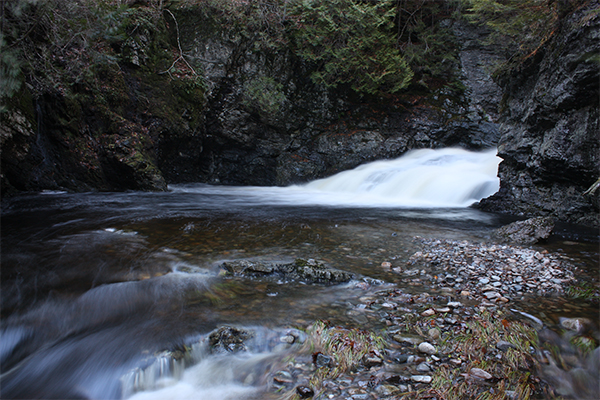 one of the upper falls at Dunn Falls, Maine