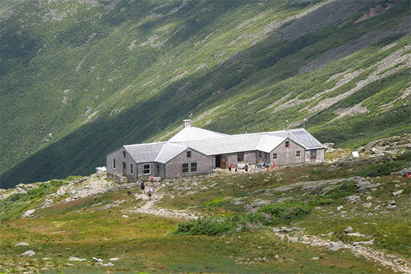 the AMC Lakes of the Clouds Hut lies above Ammonoosuc Ravine