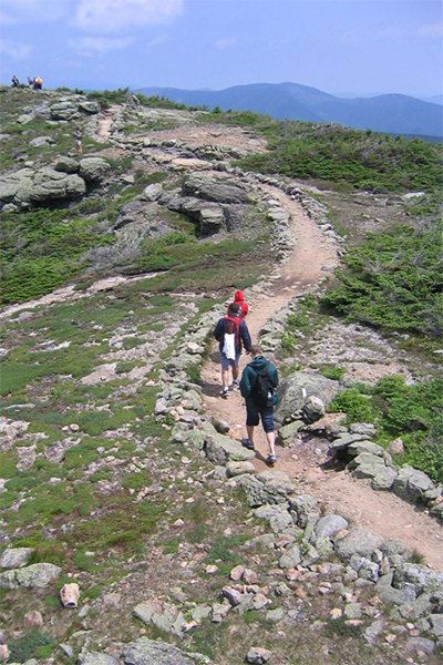 The Franconia Ridge Trail, far above the Falls on the Falling Waters Trail
