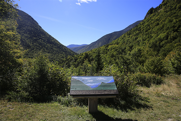 the view from the parking area of Flume Cascade, New Hampshire