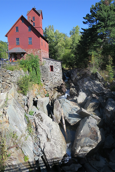 the lower cascades and the Old Mill at Browns River Falls, Vermont